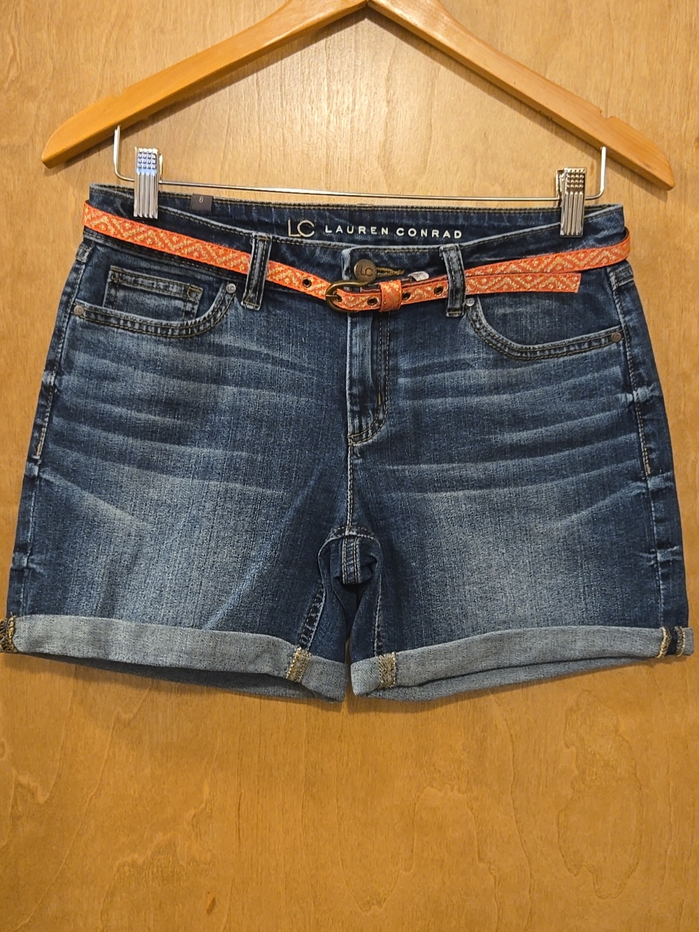 LC Lauren Conrad Dark Blue Denim Jean Shorts with Orange Belt